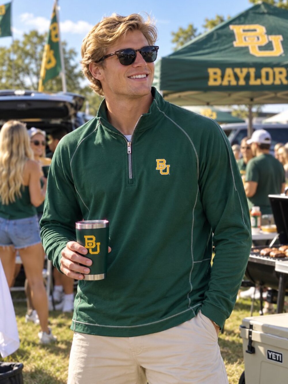 Tommy Bahama Baylor Bears Green Wool Blend Quarter Zip Men’s L